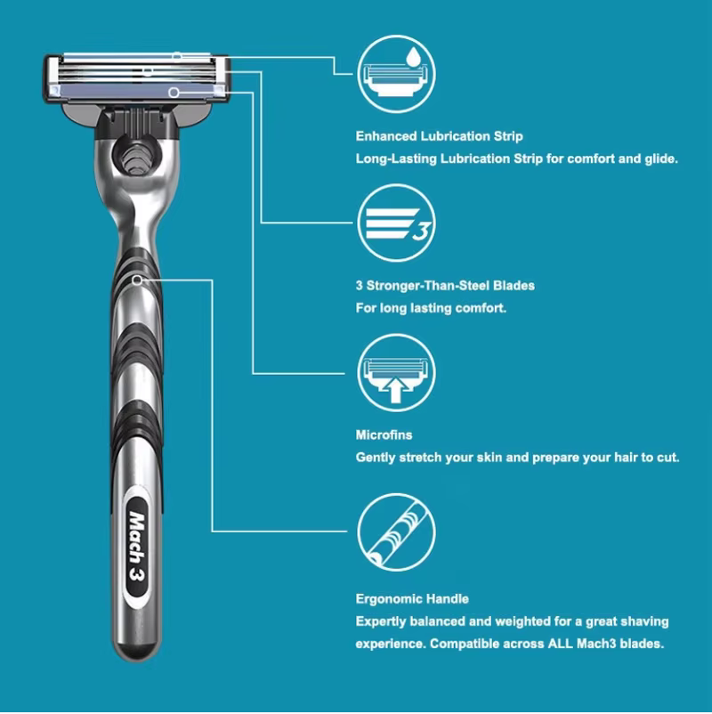Gillette MACH 3 rasoir pour hommes 3 couches lames rasage rapide et lisse visage barbe avec bande de lubrification