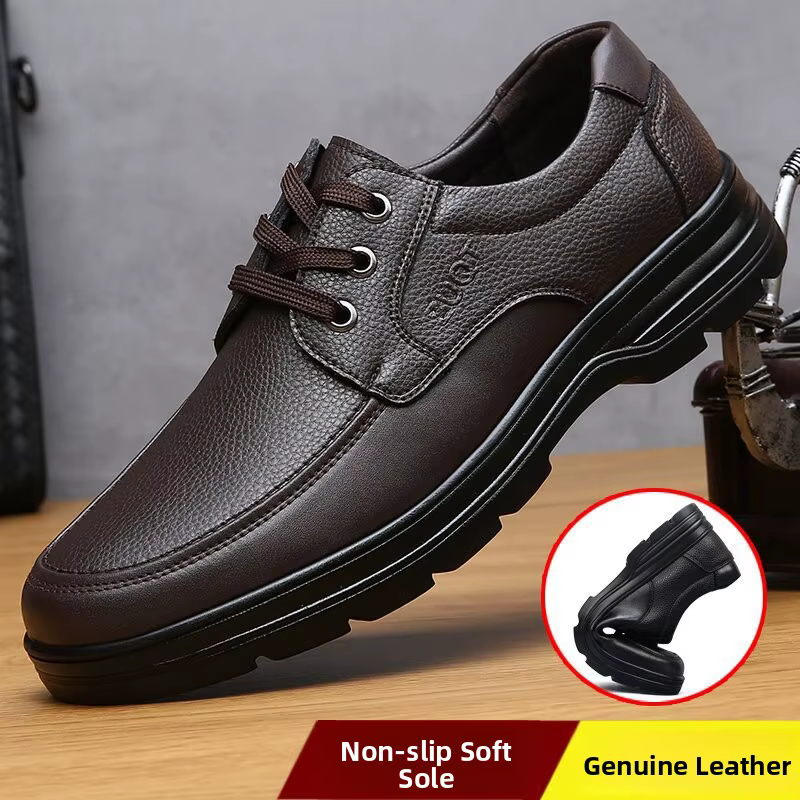 Chaussures en cuir pour hommes grande taille, à semelle épaisse, à lacets, décontractées, confortables, avec semelle en caoutchouc, bout rond, coupe basse, tendance