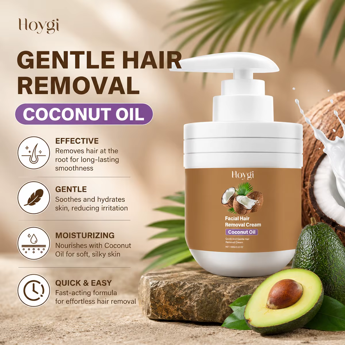 Crème dépilatoire pour le visage à l'huile de coco