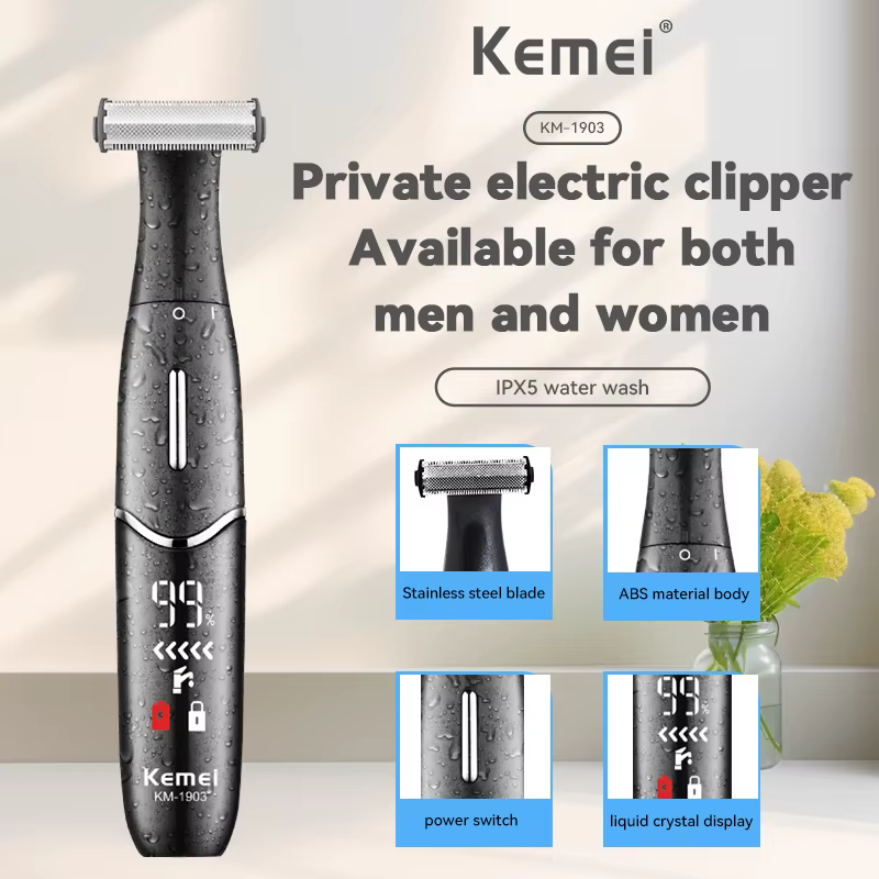 Kemei 1903 professionnel étanche électrique sécurité rasoir zone sensible épilateur