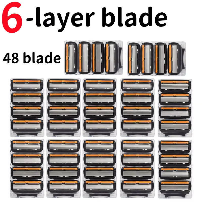 Lot de 4/8/12/24/48 rasoirs à 6 lames en acier inoxydable pour peaux sensibles