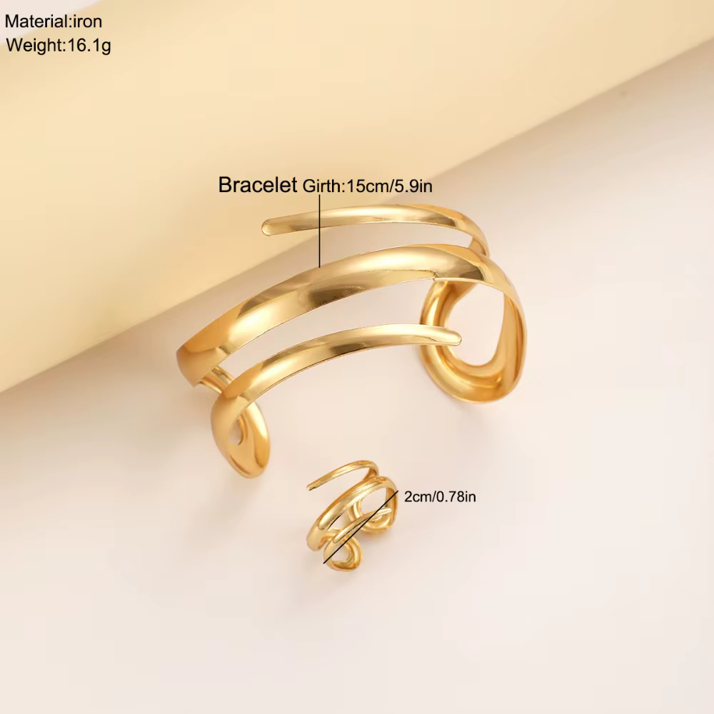 Ensemble de bijoux pour femmes, Bracelet épais européen et américain, couleur or, ligne géométrique, ensemble combiné de bagues, cadeau
