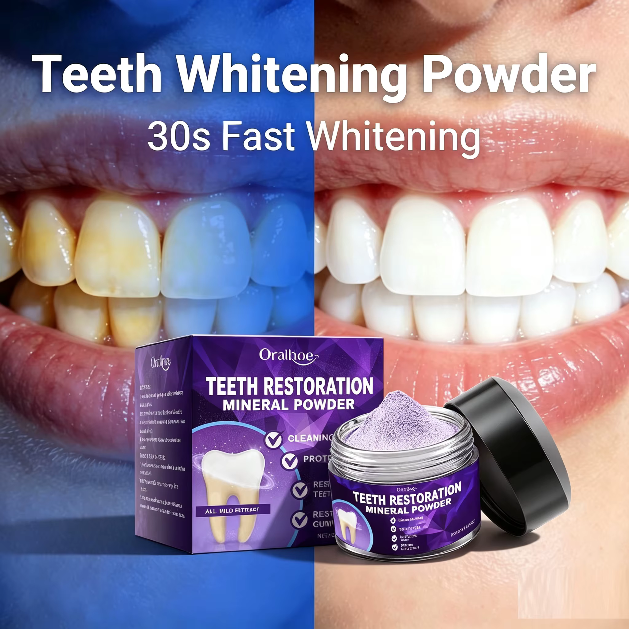 Poudre blanchissante pour les dents - Blanchiment naturel et nettoyage en profondeur pour hommes et femmes, dentifrice pour une haleine fraîche quotidienne, réparation de l'émail