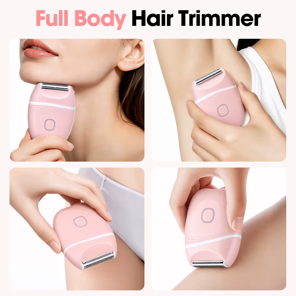 Rasoir Électrique Femme 3 en 1, Tondeuse Maillot et Corps, sans Fil et sans Douleur, Usage Sec et Humide, pour Jambes, Aisselles, Visage et Duvet, Rechargeable USB-C, Rose