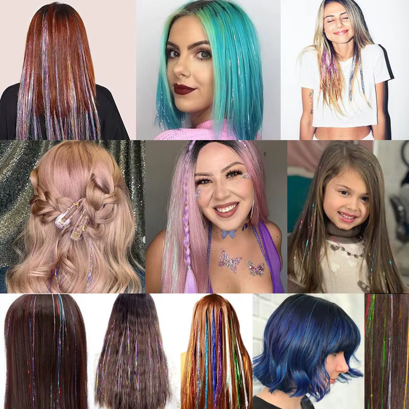 Kit de guirlandes de cheveux scintillantes et brillantes, arc-en-ciel pour femmes, Extension capillaire scintillante colorée, accessoires éblouissants pour tressage