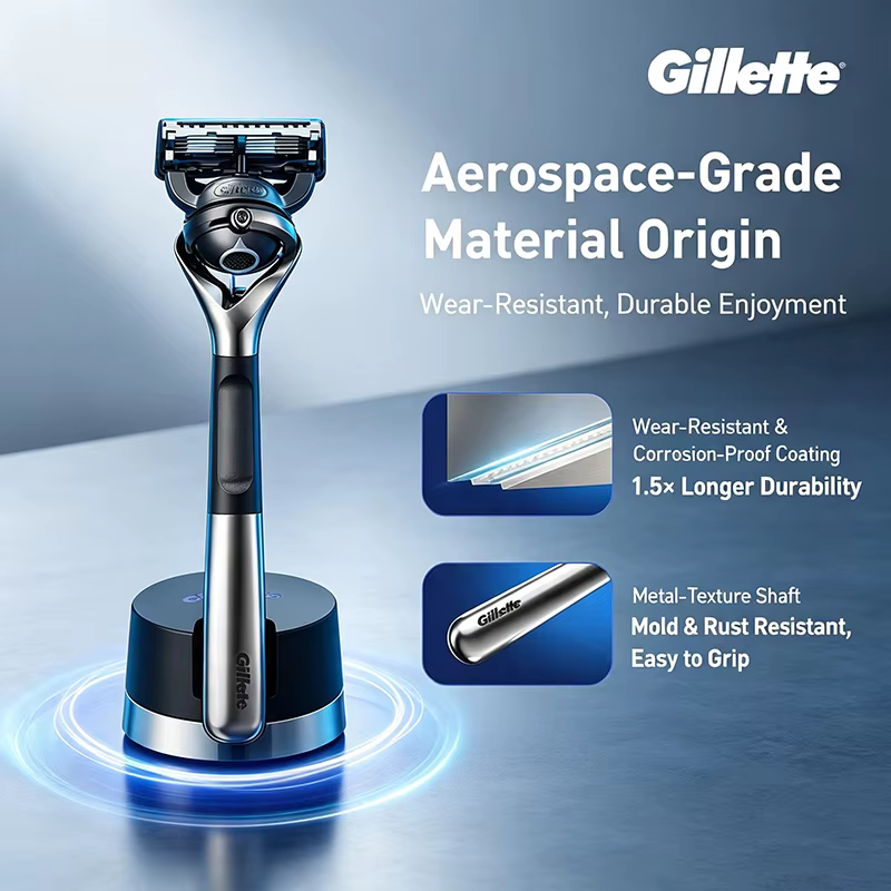 Rasoir Gillette GLA5131FYYL avec poignée antidérapante, lame à 5 couches, rasoir pour hommes, rasoir pour les poils du visage, 3 têtes de rasoir, 1 base