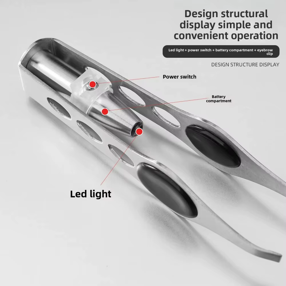 1 pièce - Outil professionnel d'épilation des sourcils - Pince à épiler en acier inoxydable avec lumière LED
