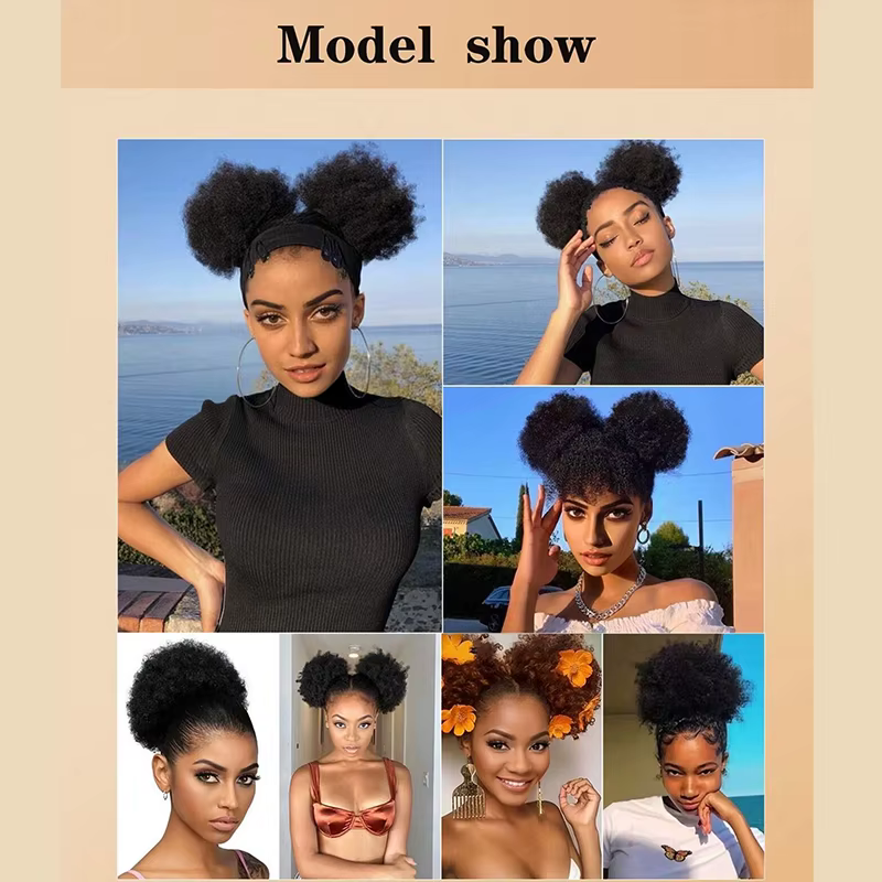 Afro cheveux bouclés Chignons Updo Chignon cordon queue de cheval femmes court crépus bouclés Chignon Extensions de queue de cheval synthétique Afro queue de cheval