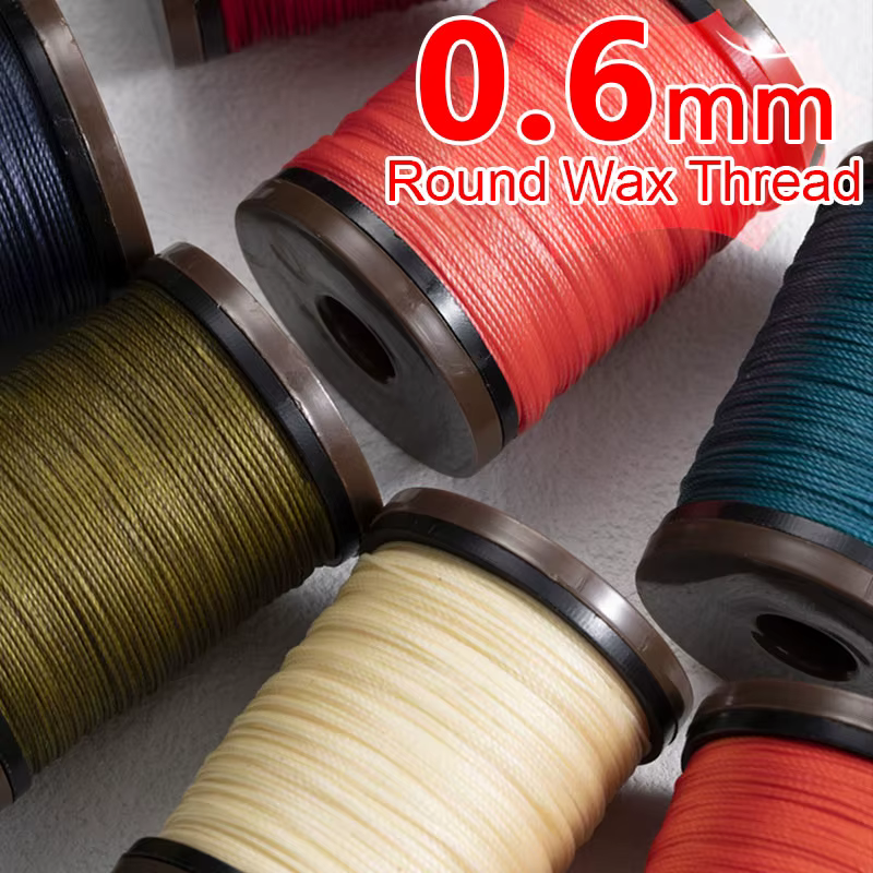 Fil Ciré Rond de 0.6mm de Diamètre pour l'Artisanat du Cuir, Accessoire en Polyester, Cordes Revêtues d'Avertissement, Tressé, Selle de Portefeuille, Couture à Faire Soi-Même