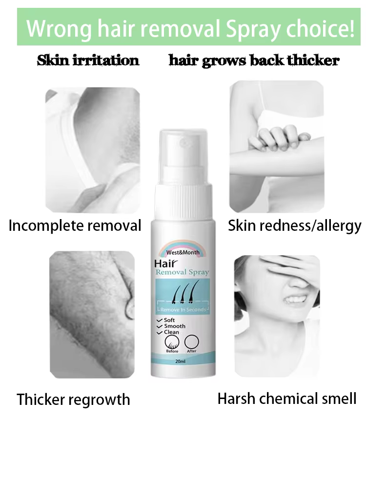 Le spray d'épilation permanente dissolve les cheveux instantanément les pulvérisations sans effort douce sur la peau