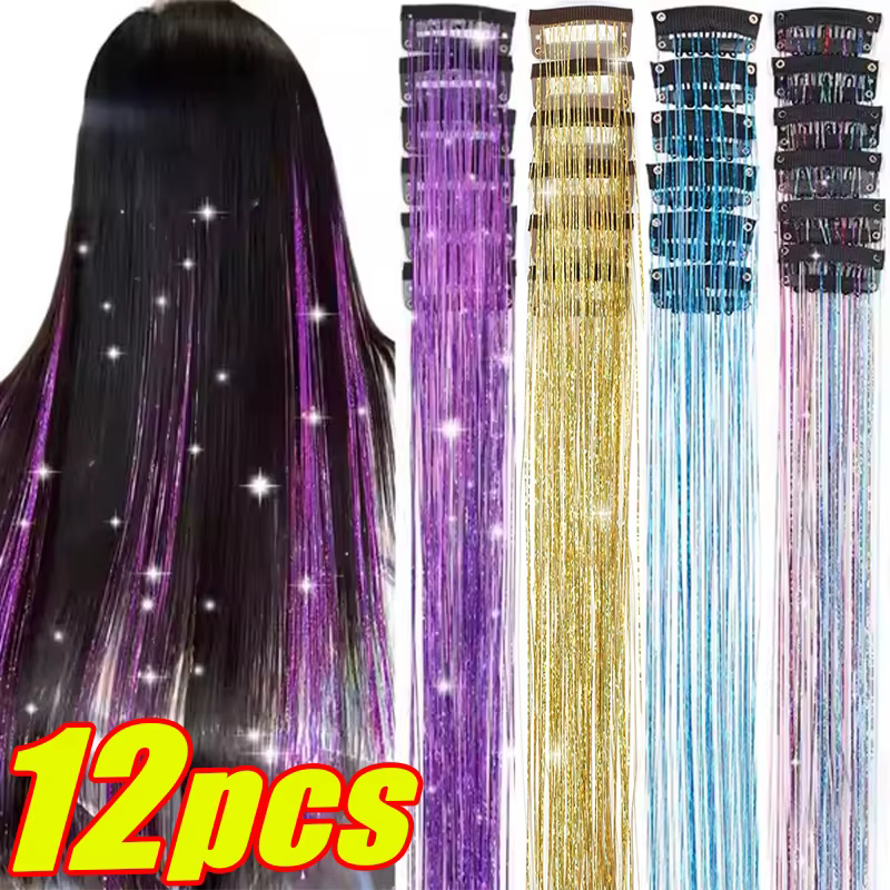 Kit de guirlandes de cheveux brillantes et scintillantes pour femmes, pince à cheveux colorée arc-en-ciel, Extension de cheveux scintillante pour outils de tressage, couvre-chef