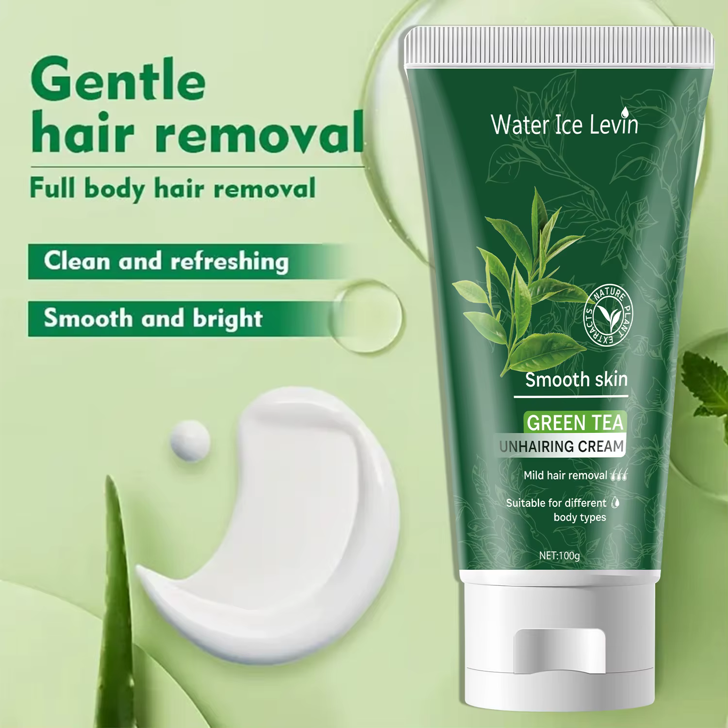 Crème Épilatoire Douceur au Thé Vert - Effet Peau Satinée - Formule Non Irritante - Pour une Sensation de Fraîcheur
