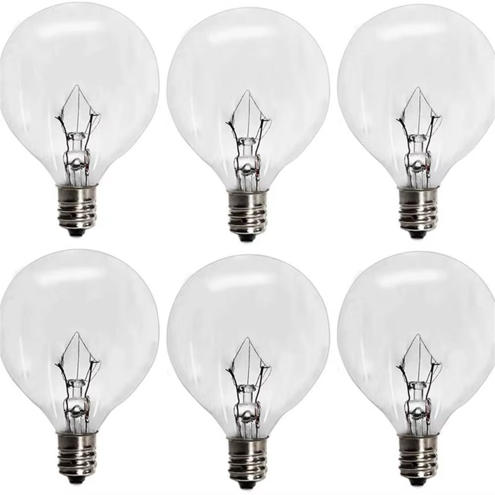 Ampoules chauffe-cire 25 watts G50 120V pour lampe parfumée pleine grandeur G16.5 Globe E12 Base de candélabre à incandescence lumière claire paquet de 6