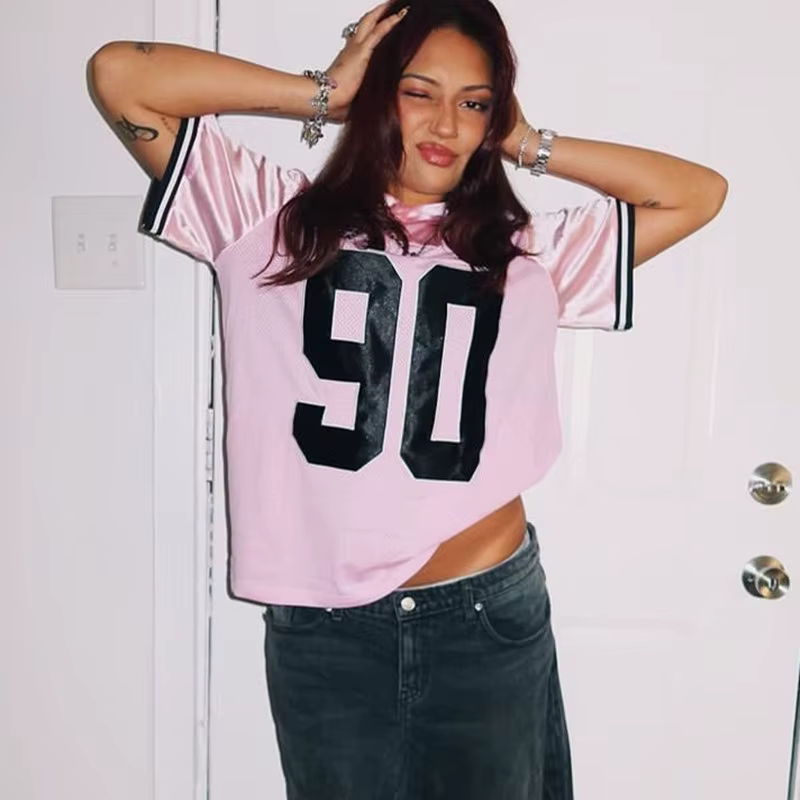 Maillot à manches mi-longues pour femmes, chemise surdimensionnée avec chiffres, maillot de Football pour adolescentes, vêtements Coquette y2k, Streetwear