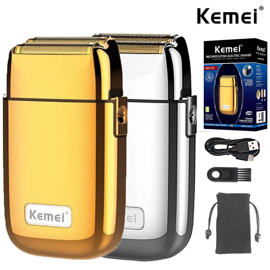 Kemei Pro Barberology métal Double feuille rasoir titane Super fermer