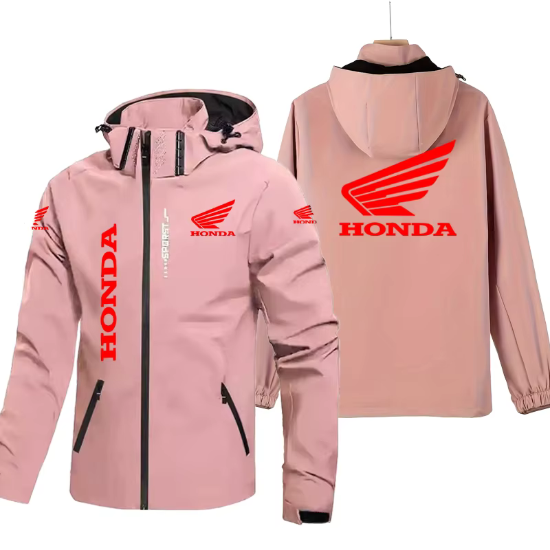 Veste de moto Honda pour hommes, manteau coupe-vent et imperméable à capuche avec capuche amovible et chemise à fermeture éclair, combinaison d'équitation de grande taille