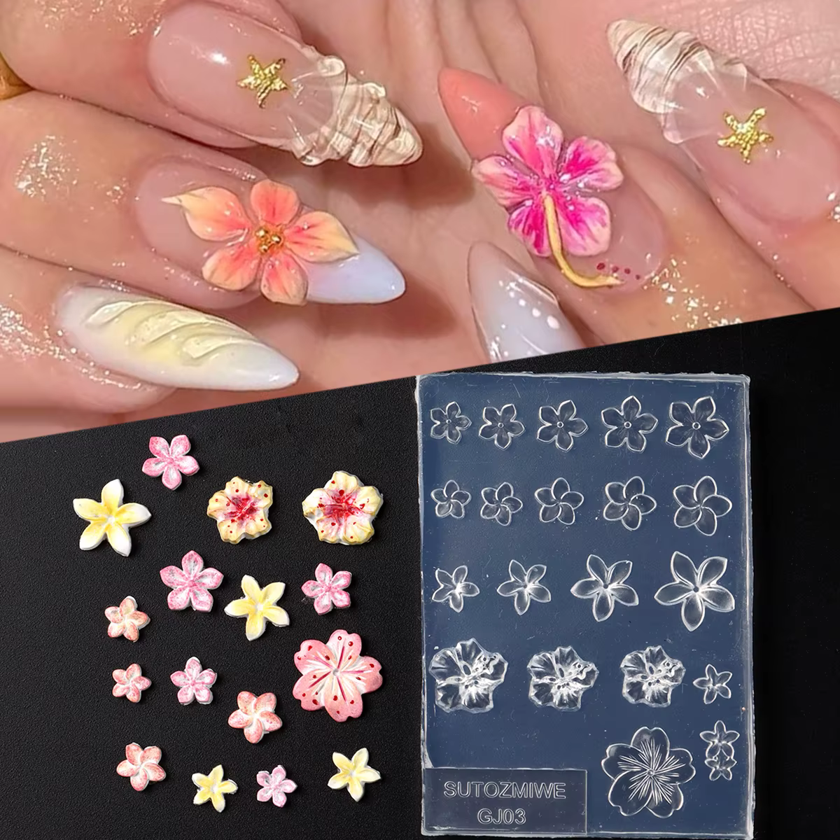 Moule en silicone pour nail art motif fleur d'hibiscus