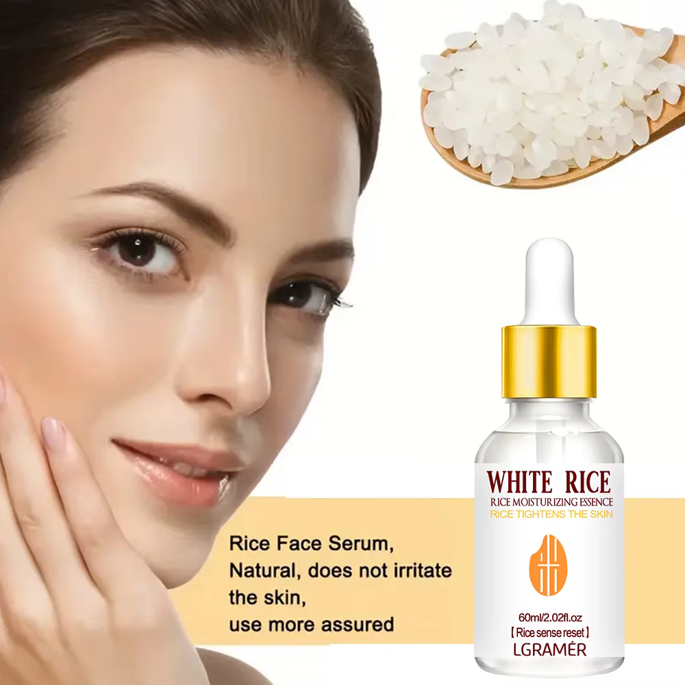 LGRAMER Essence de riz, sérum hydratant blanchissant pour le visage, élimination des taches de rousseur, réduction des rides, adapté à toutes les saisons, soins de la peau