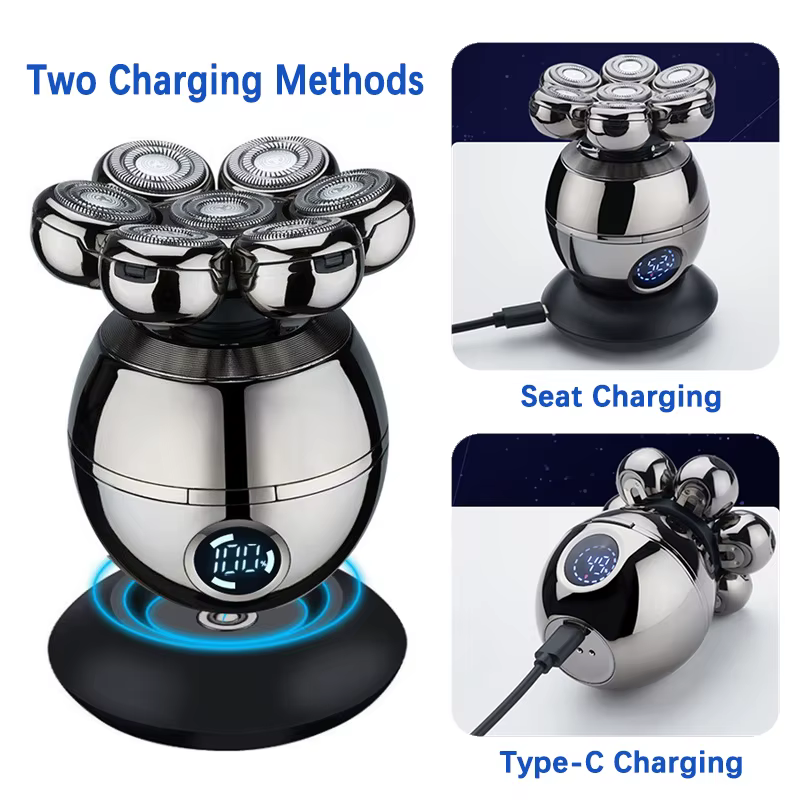 Rasoir électrique 7D flottant coupe tête Base charge Portable hommes tondeuse à barbe
