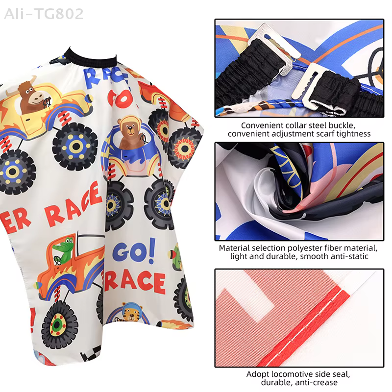 Cape de Coiffure Professionnelle pour Enfants Motif Voiture de Dessin Animé – Robe de Coupe pour Salon