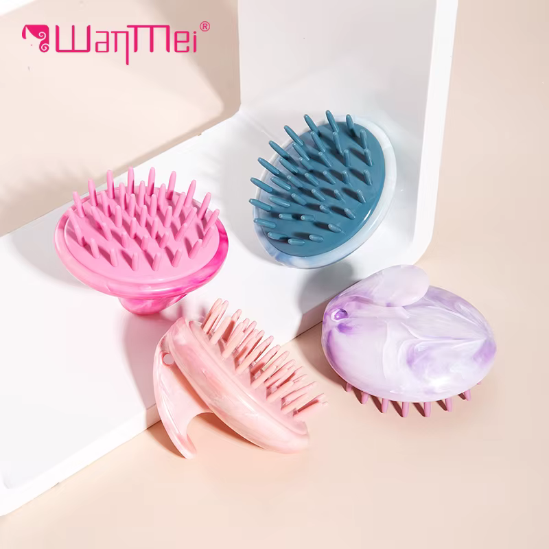 Brosse de massage du cuir chevelu en silicone à motif marbré