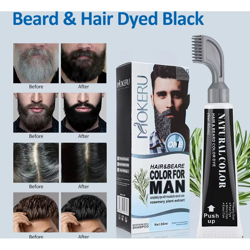 Crème de teinture pour barbe noire de 2 Minutes avec peigne