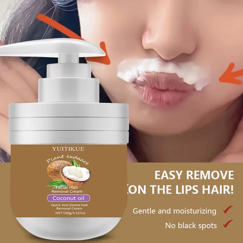 Crème dépilatoire visage à l'huile de coco YUITIKUE - Épilateur doux pour les lèvres