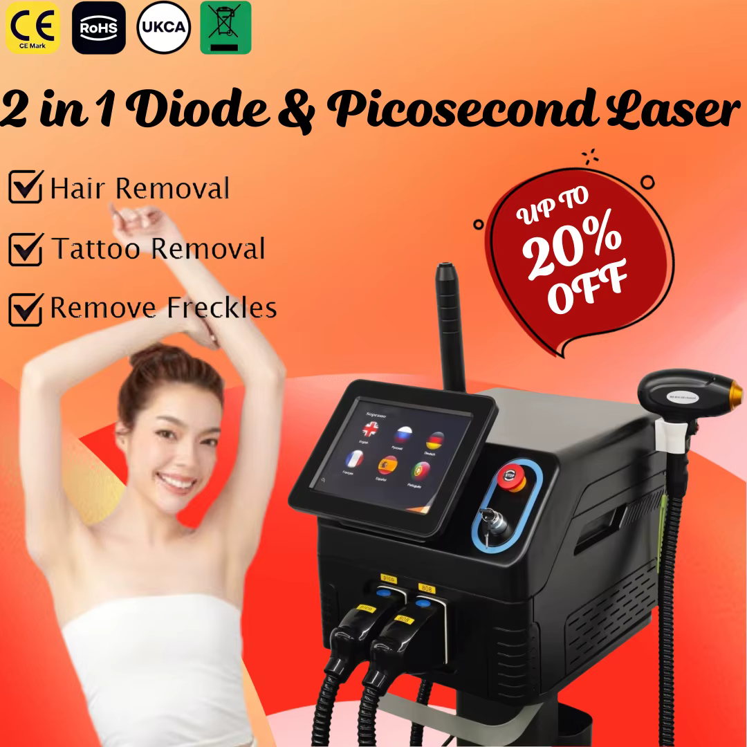 Machine laser 2 en 1 à diode et picoseconde – Épilation + Détatouage – 4 longueurs d'onde