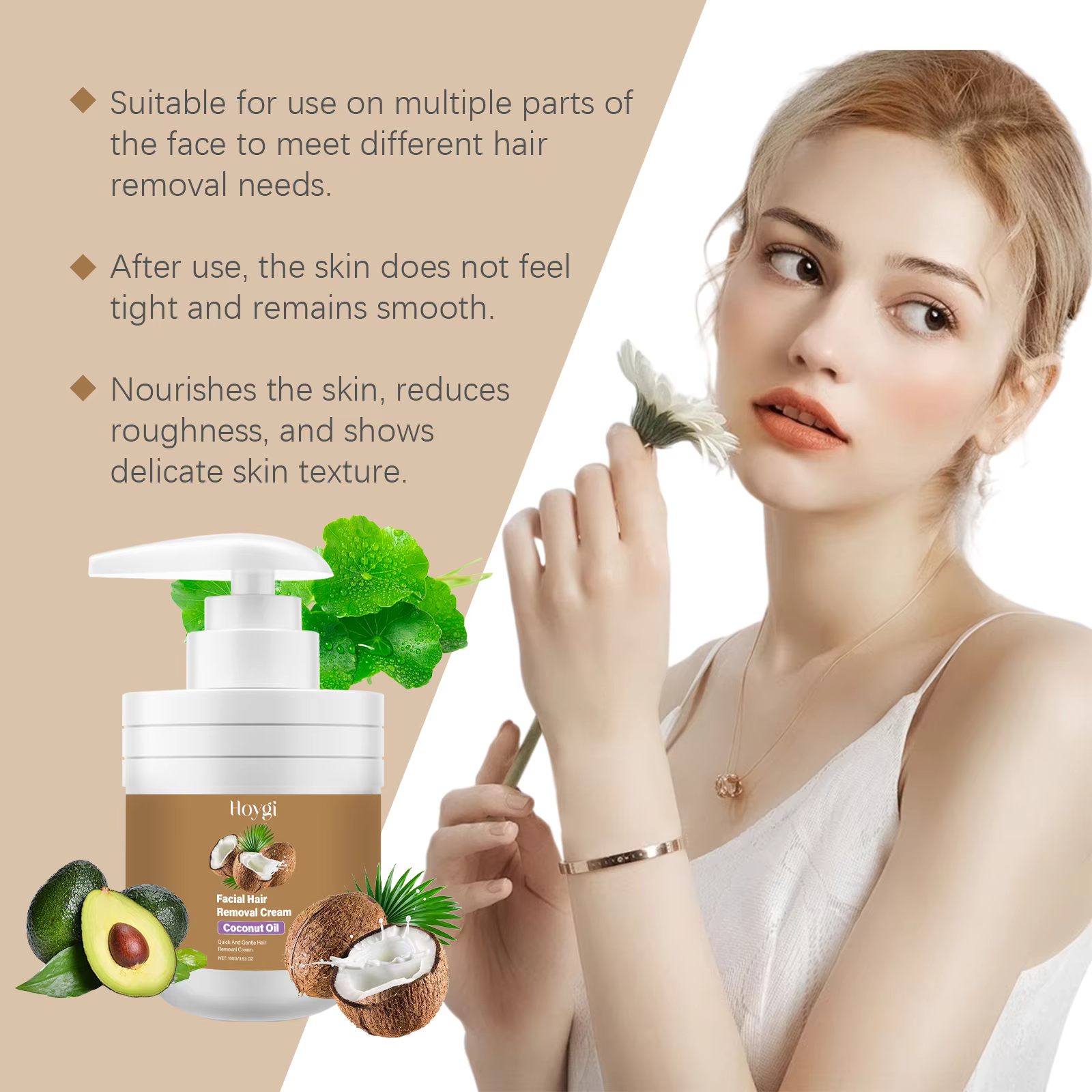 Crème d'épilation du visage à la noix de coco