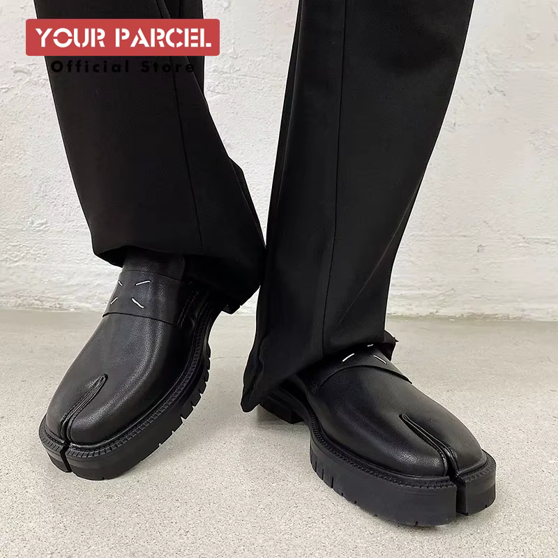 Mocassins en cuir à semelle épaisse pour hommes, chaussures à bout bas avec bout fendu, chaussure tabi en forme de fer à cheval, surface de peinture