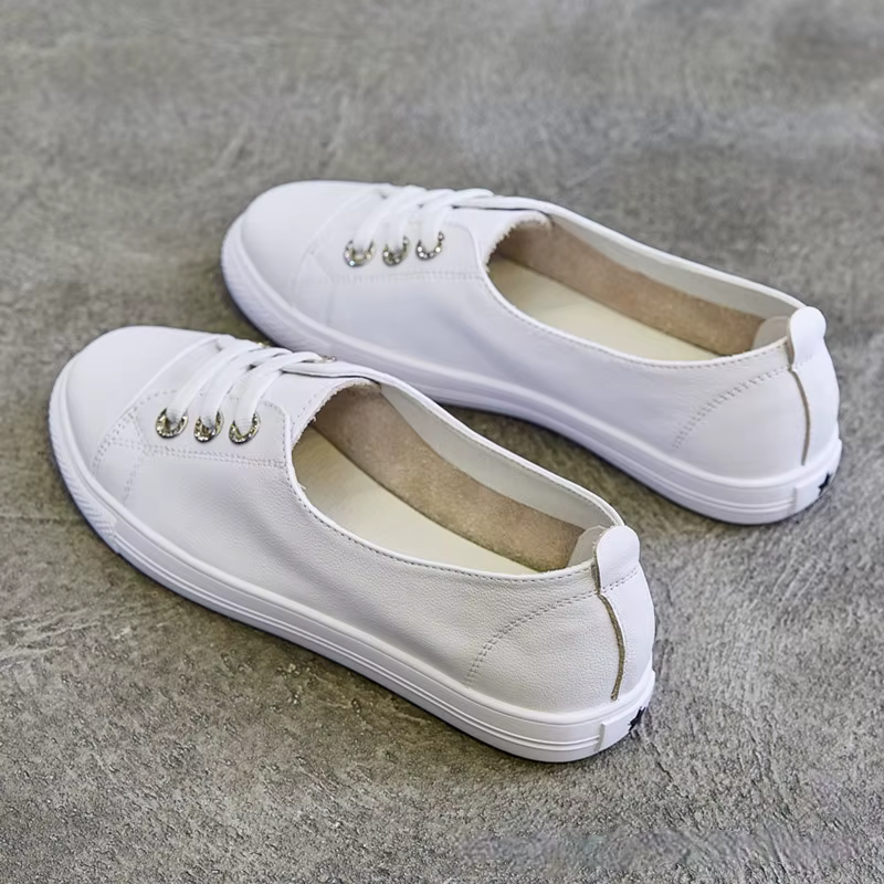 Chaussures en cuir blanches à coupe basse pour femmes, polyvalentes, plates, à enfiler, grande taille, pour étudiantes, printemps, 2021, g54