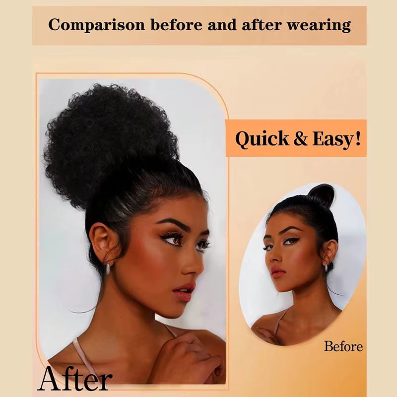 Afro cheveux bouclés Chignons Updo Chignon cordon queue de cheval femmes court crépus bouclés Chignon Extensions de queue de cheval synthétique Afro queue de cheval