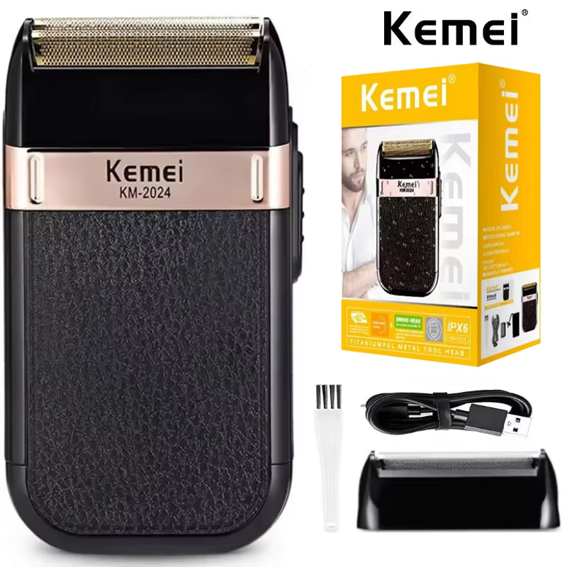 Rasoir électrique rechargeable USB Kemei KM-2024 avec tête de coupe supplémentaire