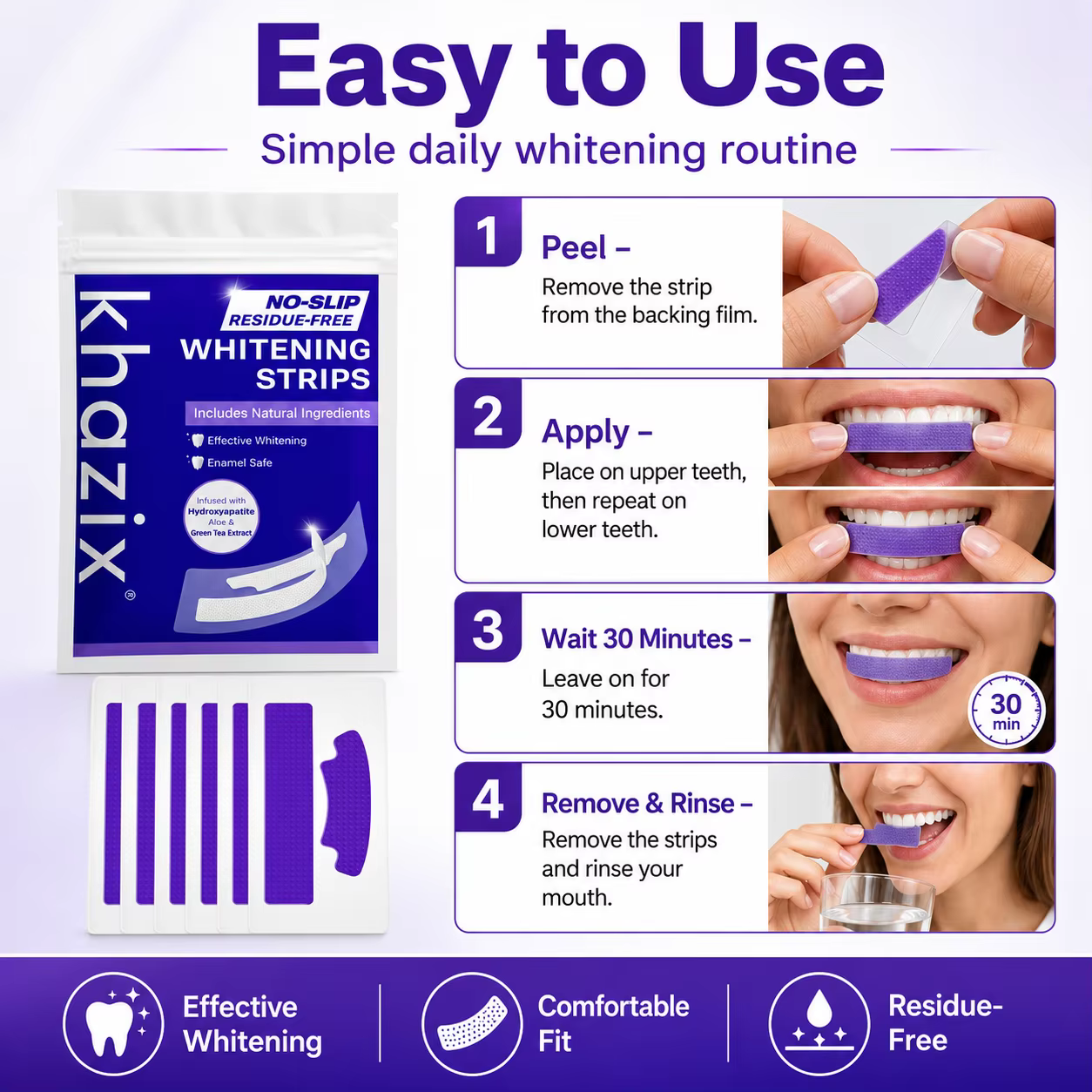 Bandes blanchissantes pour les dents / 14 pièces / Sans danger pour l'émail / Sans peroxyde / Kit de blanchiment / Sourire plus éclatant.