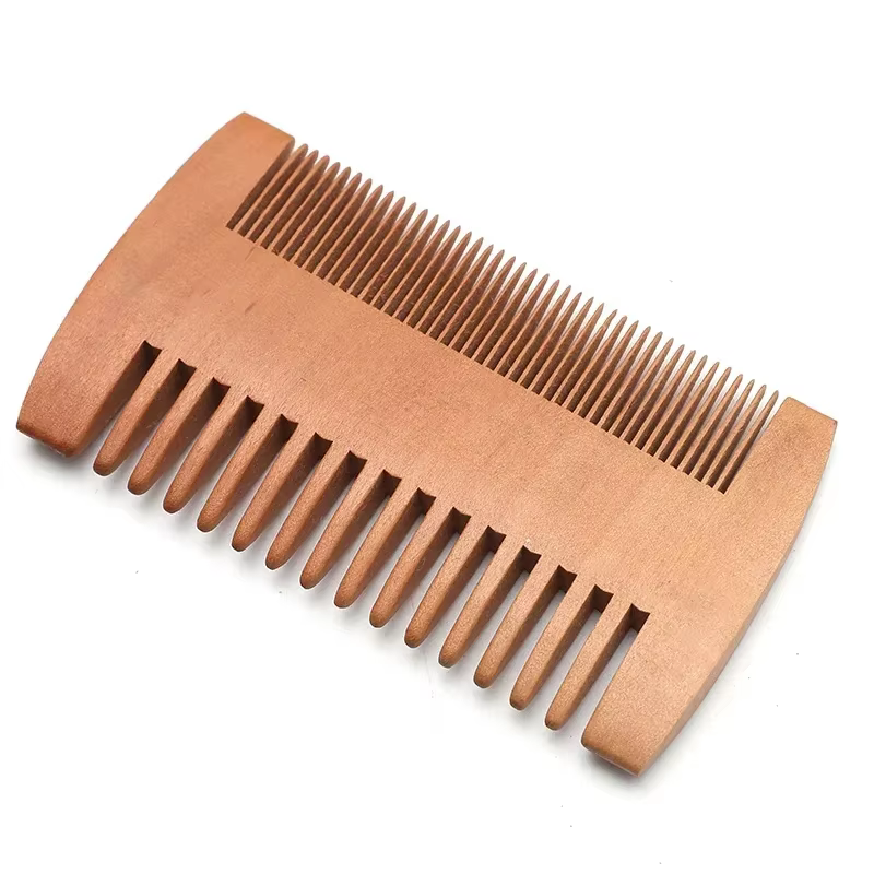 Peigne à barbe en bois pour hommes avec étui en cuir