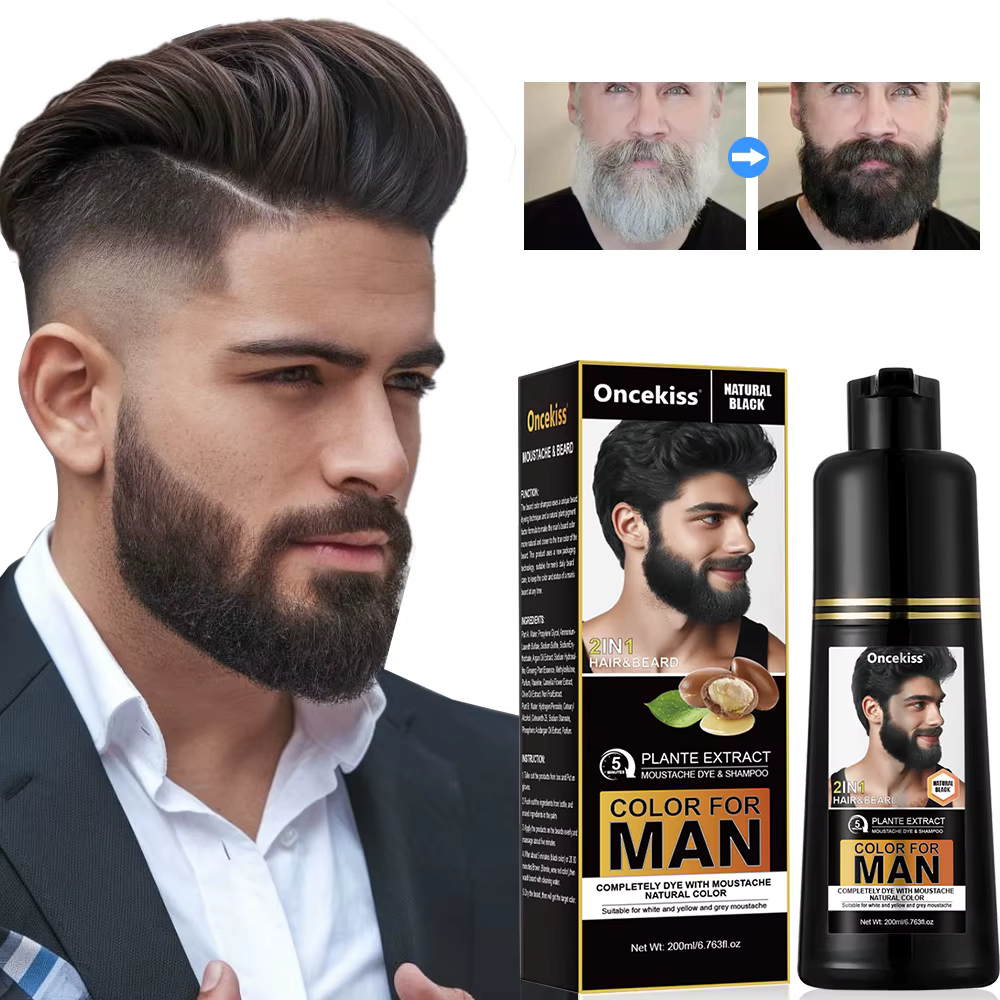 Shampoo colorant pour barbe 2 en 1 pour hommes