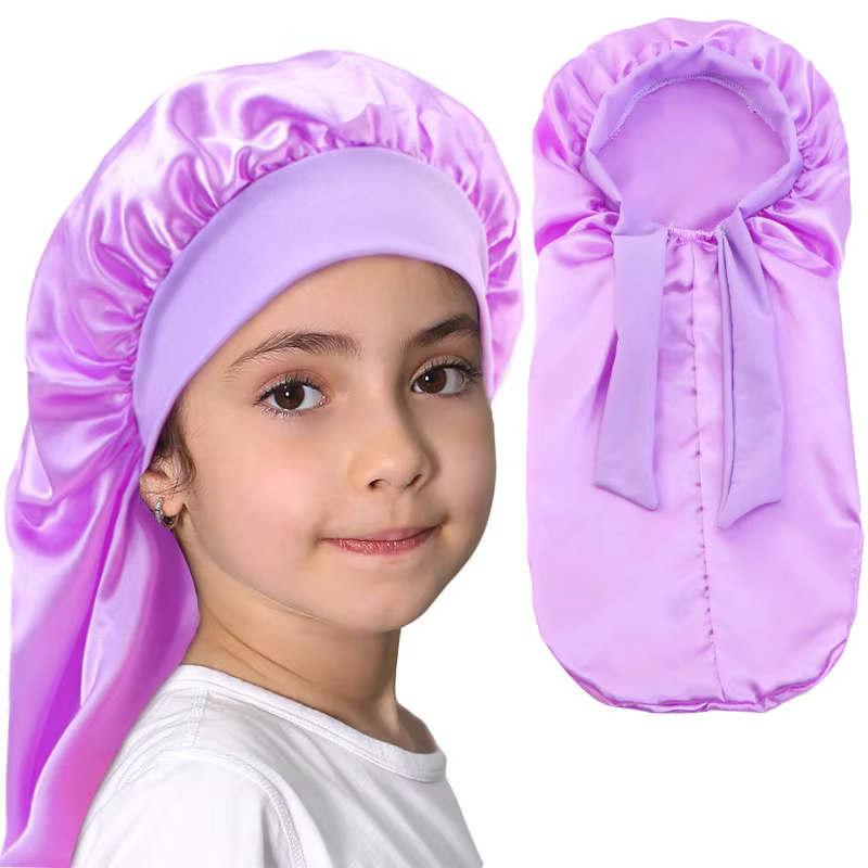 Bonnet de couchage en satin solide pour enfants, chaussettes longues pour filles, chapeau de nuit, injBonnet, soins des cheveux, écharpe de sauna, ruban, vêtements de sauna, rond, nouveau