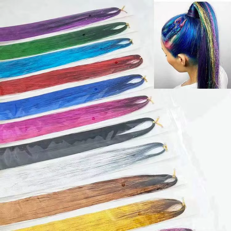 Guirlandes de cheveux brillantes et scintillantes, brins arc-en-ciel éblouissent les femmes Hippie pour tresser la coiffure, Extensions de faux cheveux, bandes scintillantes décoratives