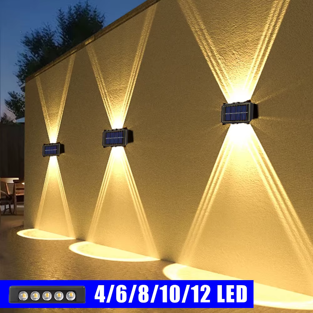 Applique solaire extérieure lumière chaude étanche haut et bas éclairage lumineux balcon cour jardin décoration lumières mur extérieur