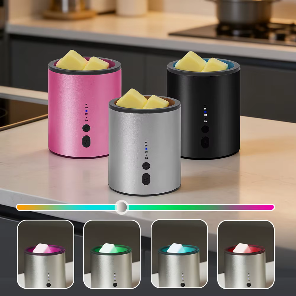 Chauffe-bougie électrique multifonction en alliage d'aluminium avec lumière RVB, chauffe les cires fondues et les huiles essentielles, rose, argent, noir