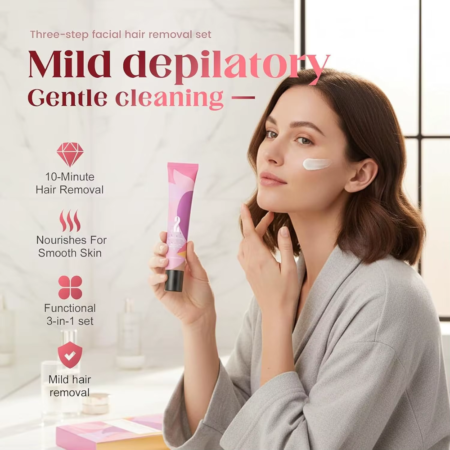 Nouveau Kit Crème Dépilatoire Visage 2026 – Épilateur Doux et Indolore pour Peaux Sensibles avec Gel Apaisant et Lotion Hydratante