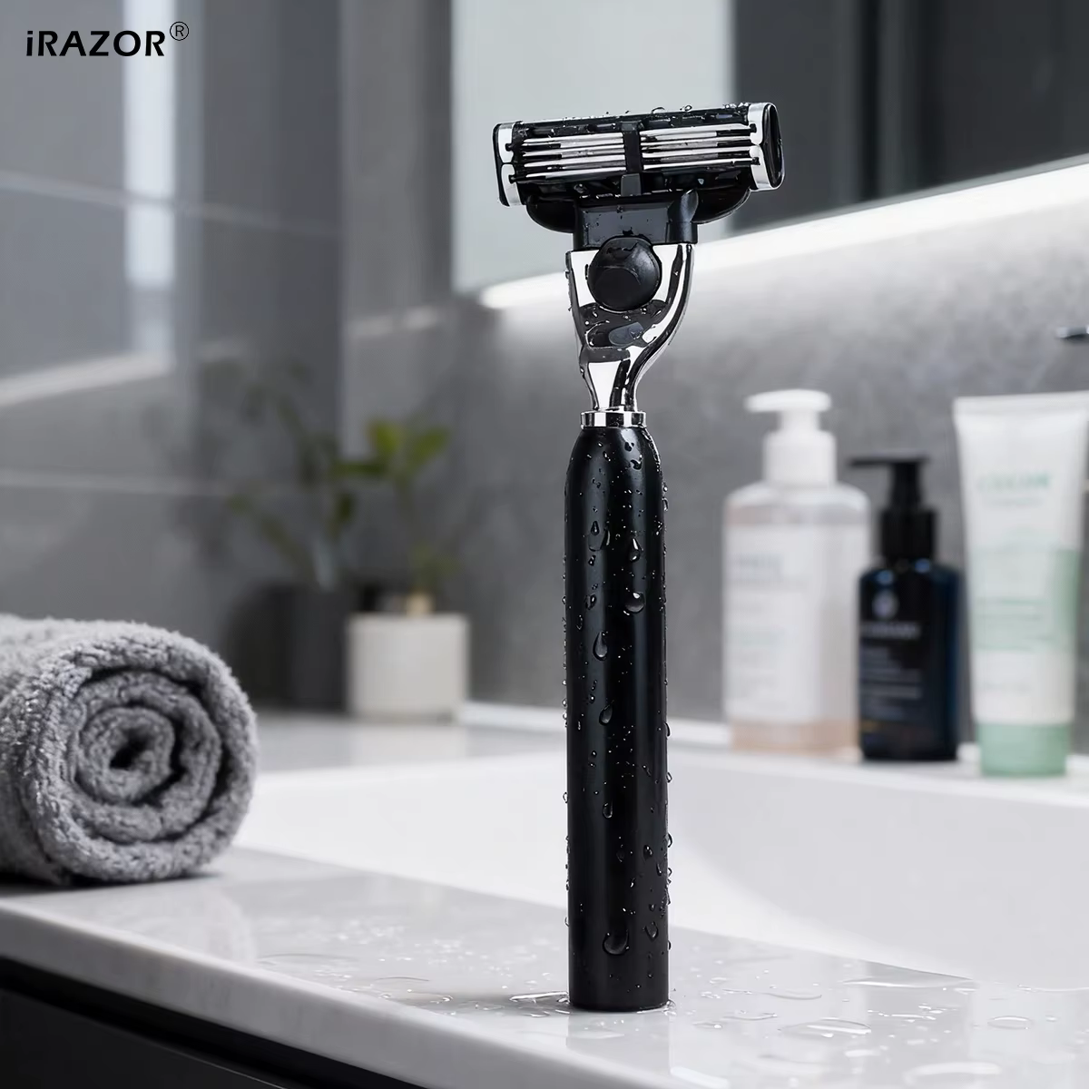 Rasoir manuel pour hommes iRAZOR avec manche en aluminium noir