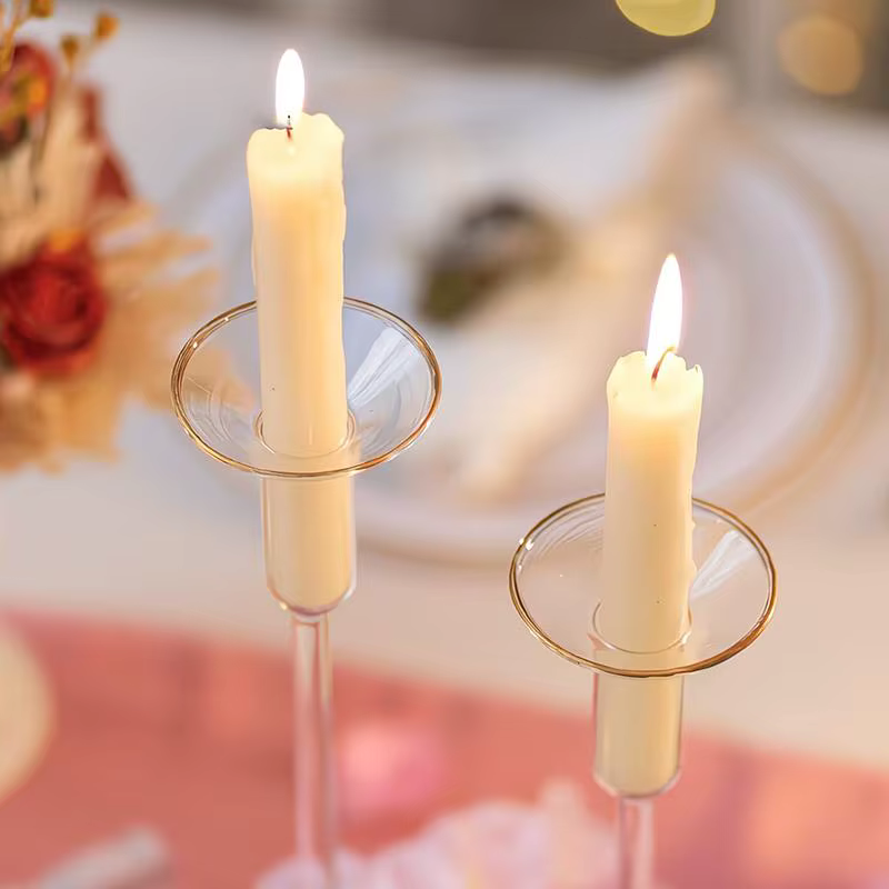 Ensemble de 3 porte-bougies en verre avec attrape-cire, protège-gouttes et base anti-basculement - Pour centres de table, mariages, décoration intérieure