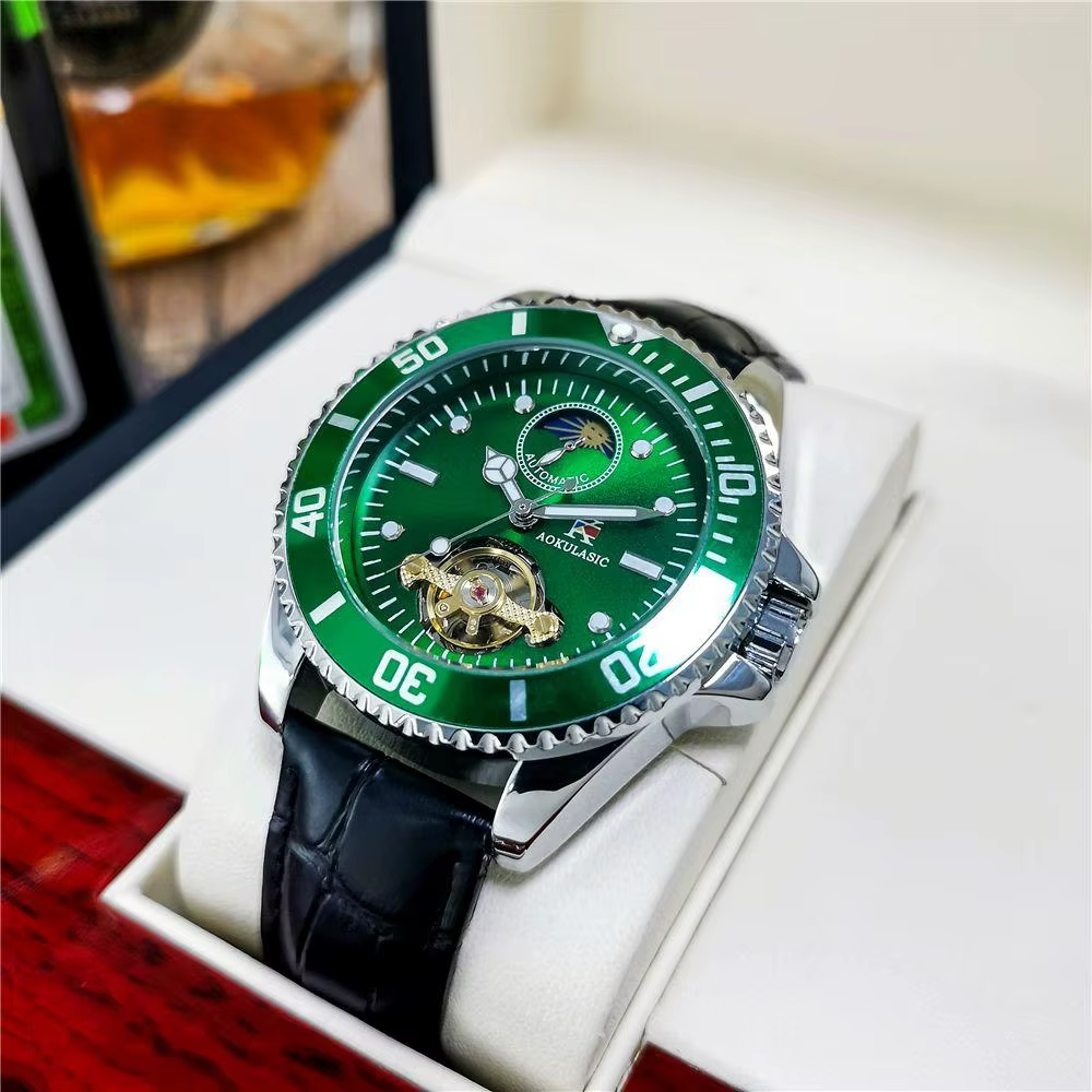 Montre mécanique pour hommes de la série Luxe, remontage automatique, design squelette, cadran rond, bracelet en cuir, mode haut de gamme, décontractée, montre polyvalente pour hommes, le meilleur cad