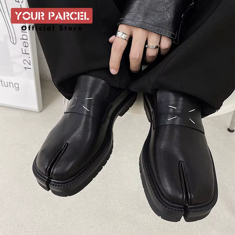 Mocassins en cuir à semelle épaisse pour hommes, chaussures à bout bas avec bout fendu, chaussure tabi en forme de fer à cheval, surface de peinture