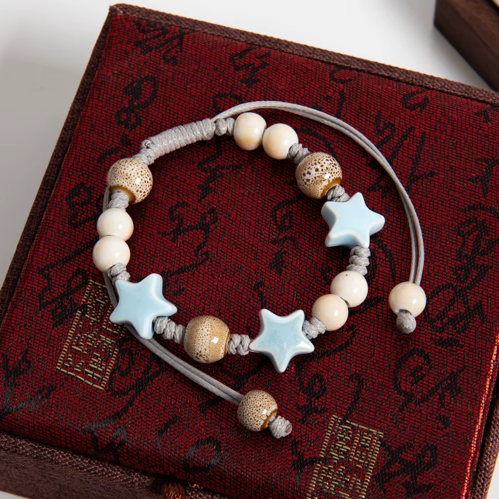 Bracelet de perles en céramique blanche et bleue tissé à la main, cordon de cire réglable, Style ethnique bohème, bijoux faits à la main pour couples et amis