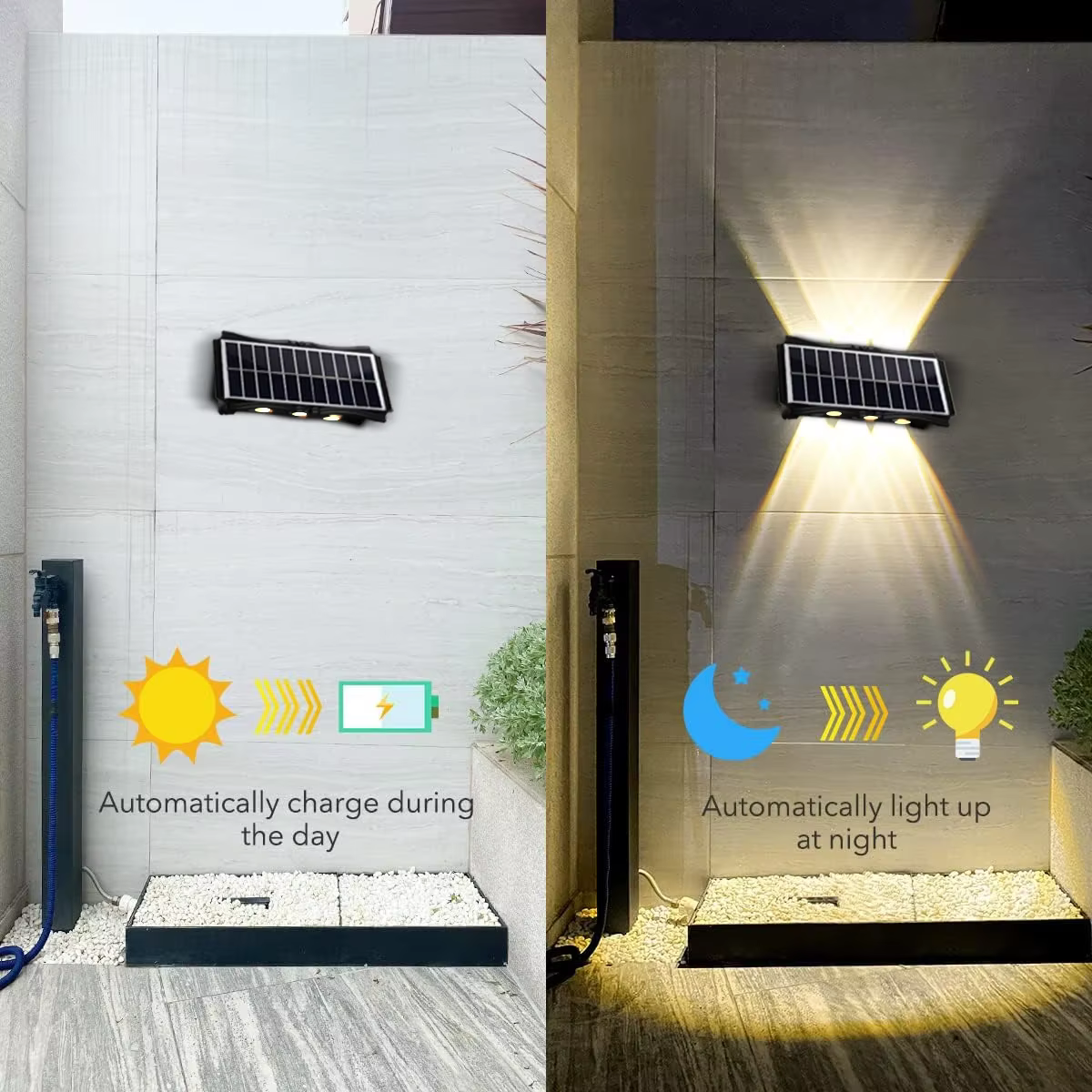 Applique solaire extérieure lumière chaude étanche haut et bas éclairage lumineux balcon cour jardin décoration lumières mur extérieur
