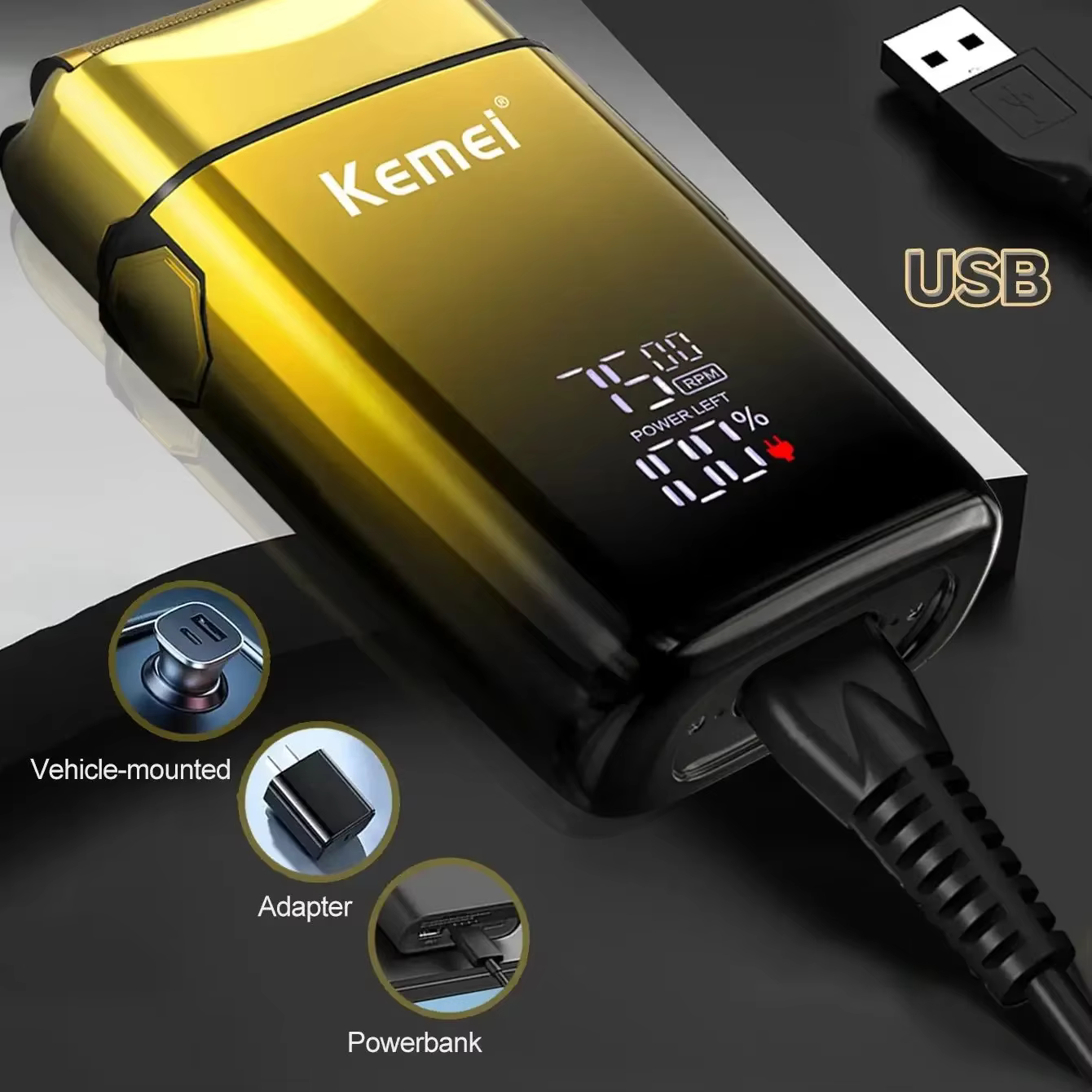 Kemei TX10 rasoir électrique cheveux Rechargeable visage et barbe feuille