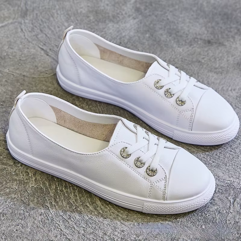 Chaussures en cuir blanches à coupe basse pour femmes, polyvalentes, plates, à enfiler, grande taille, pour étudiantes, printemps, 2021, g54