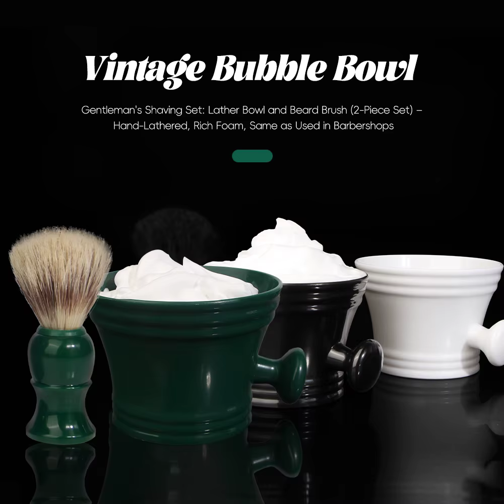 Ensemble de Rasage Vintage pour Hommes : Bol à Mousse en Céramique + Brosse à Barbe